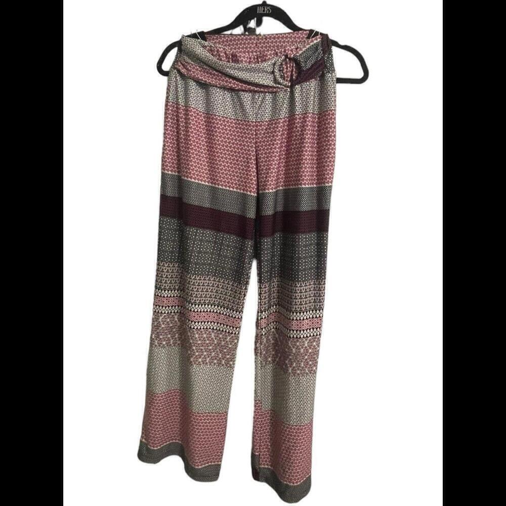Robert Louis Pants Small Pink/maroon/black Pattern With Belt